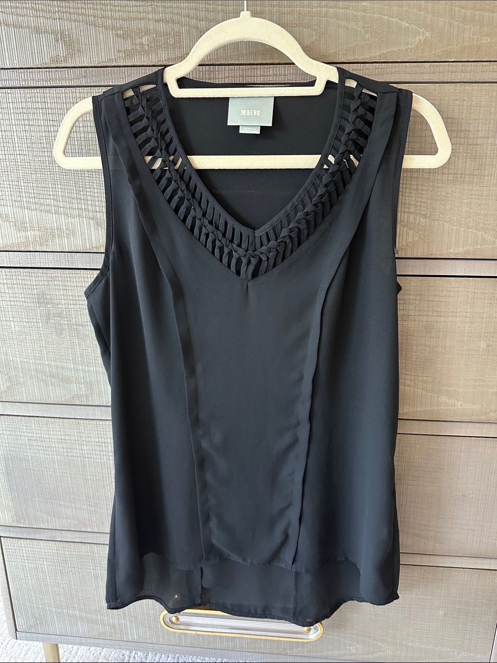 Maeve Black Braided V-Neck Sleeveless Top